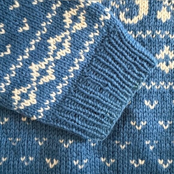 Vintage NORWEGIAN Wool Pullover Blue White Sweater XL - Picture 9 of 11